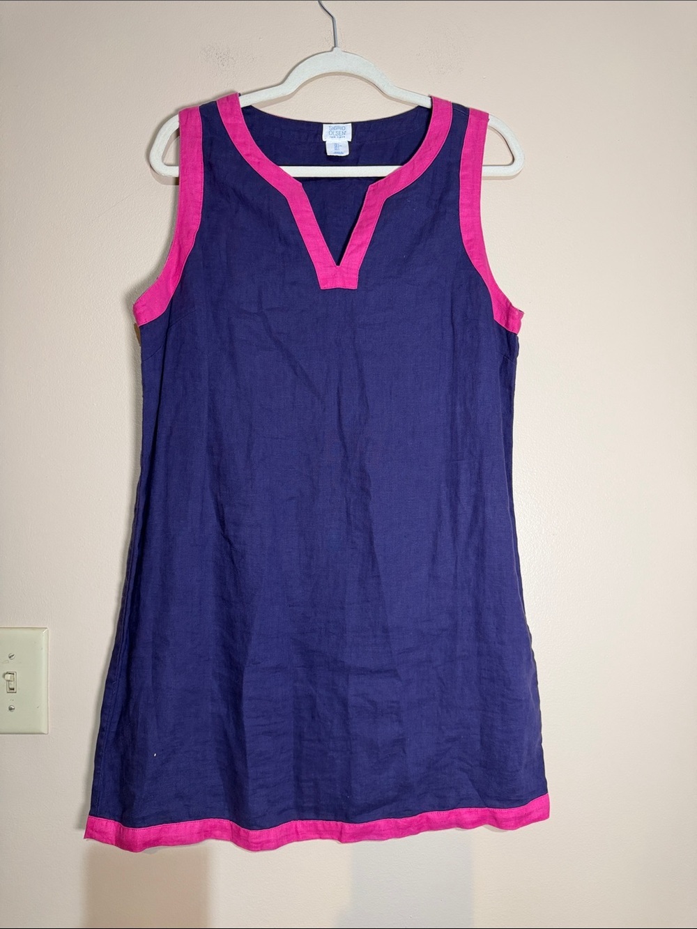 Sigrid Olsen Purple Linen Top with Pink Stitching